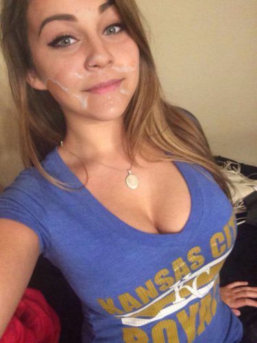 The cum is fake: http://causeweareguys.co/wp-content/uploads/2018/02/53c8631c189b402658cba68182accc57.jpg Probably just a random girl; since she has a KC Royals shirt maybe it's from one of those 