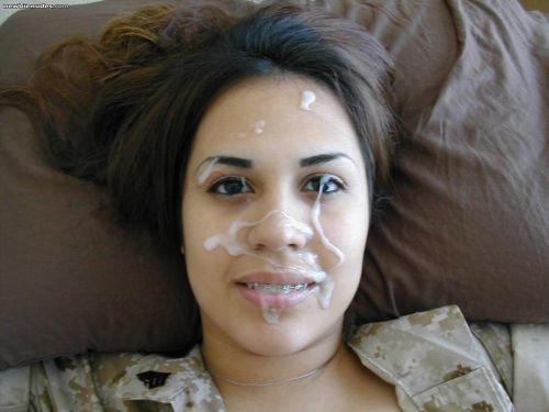 Nameless amateur 
 - -  http://www.imagefap.com/pictures/4911048/Military-girl-cum
 - - https://www.shesfreaky.com/gallery/cpl-lopez-facial-35512.html